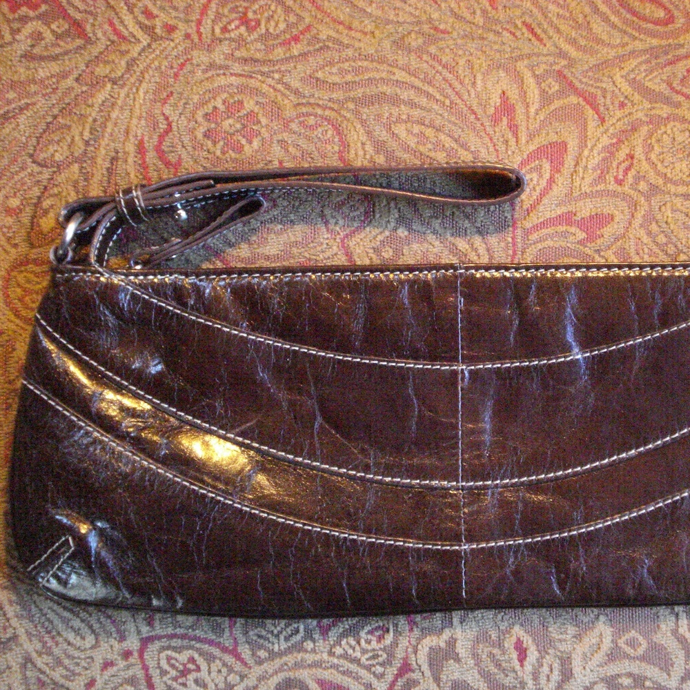 KC brown patent leather long clutch bag, nwot